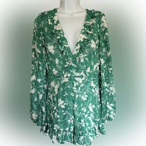 Alexis Green and White Ruffle Dress